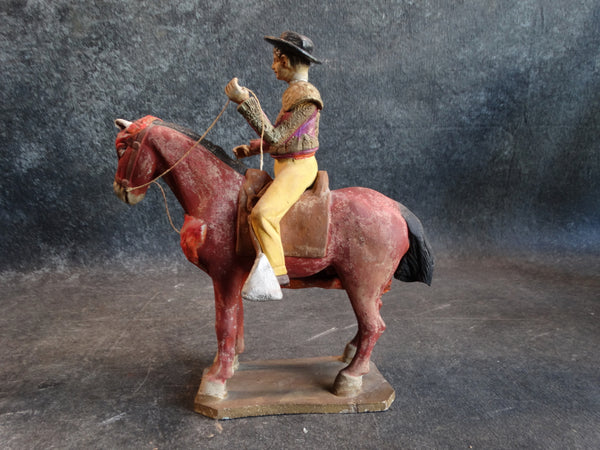 Tlaquepaque Clay Figure c 1940:  Picador (Bullfighter on Horseback) M2795