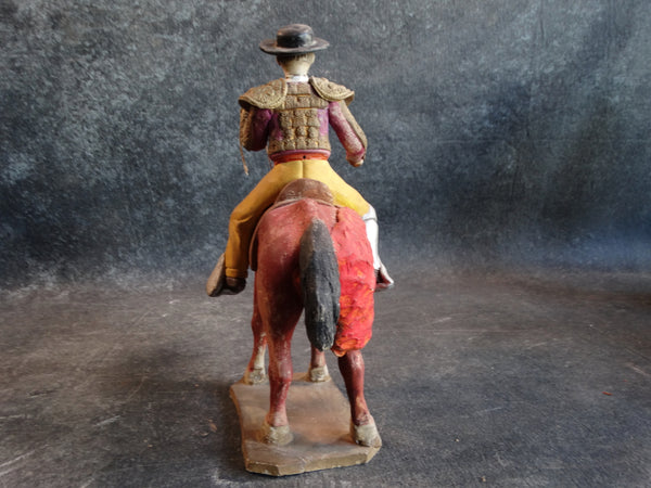 Tlaquepaque Clay Figure c 1940:  Picador (Bullfighter on Horseback) M2795