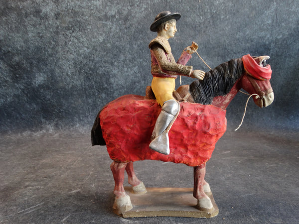 Tlaquepaque Clay Figure c 1940:  Picador (Bullfighter on Horseback) M2795