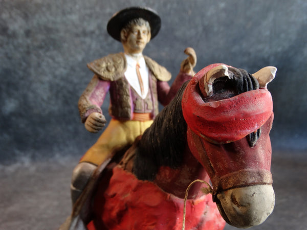 Tlaquepaque Clay Figure c 1940:  Picador (Bullfighter on Horseback) M2795