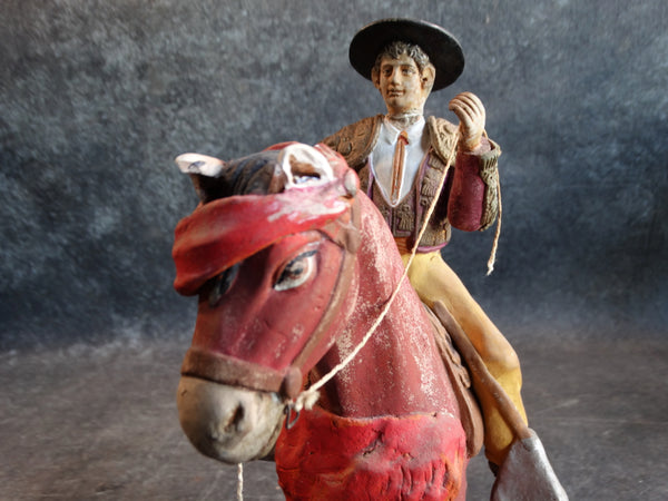 Tlaquepaque Clay Figure c 1940:  Picador (Bullfighter on Horseback) M2795