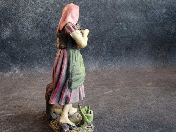 Tlaquepaque Clay Figure 1930s:  Young Woman with Lamb and Basket M2798