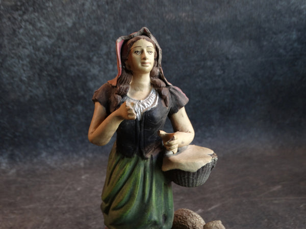 Tlaquepaque Clay Figure 1930s:  Young Woman with Lamb and Basket M2798