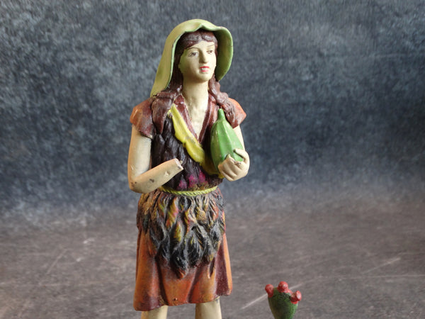 Tlaquepaque Clay Figure c 1930s:  Young John the Baptist Gourd Around his Neck with Lamb of God and Cactus  M2799