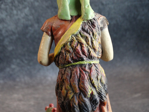 Tlaquepaque Clay Figure c 1930s:  Young John the Baptist Gourd Around his Neck with Lamb of God and Cactus  M2799