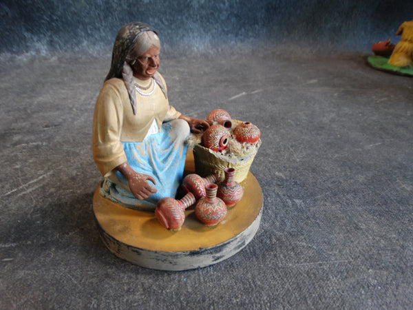 Tlaquepaque Clay Figure c 1940:  The Seller of Pots M2802