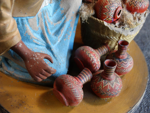 Tlaquepaque Clay Figure c 1940:  The Seller of Pots M2802