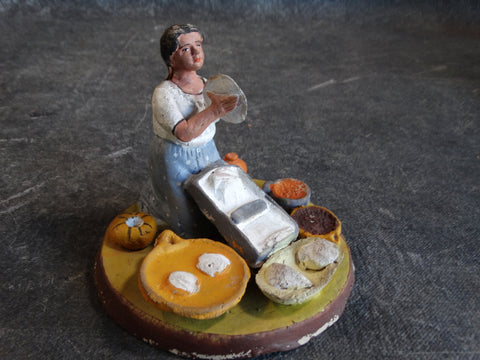 Tlaquepaque Clay Figure c 1940:  The Tortilla Maker M2803