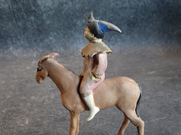 Tlaquepaque Clay Figure c 1930s:  Clown on a Donkey M2805