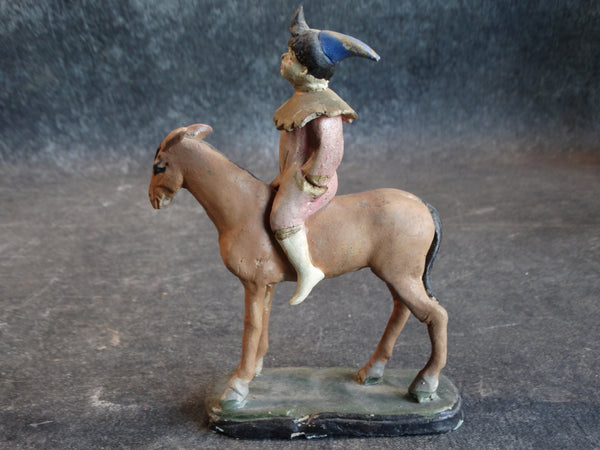 Tlaquepaque Clay Figure c 1930s:  Clown on a Donkey M2805