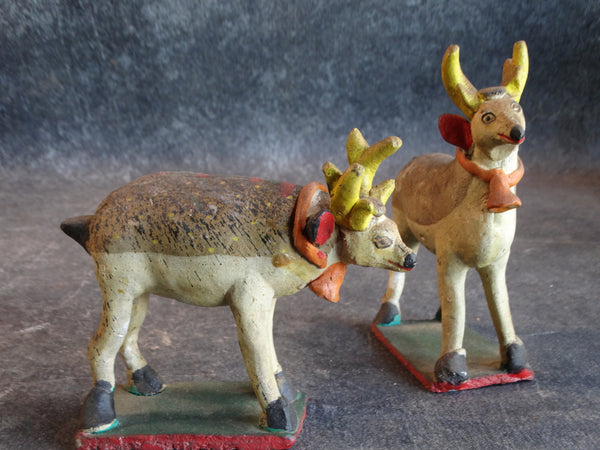 Tlaquepaque Clay Figures c 1940:  Pair of Reindeer M2806