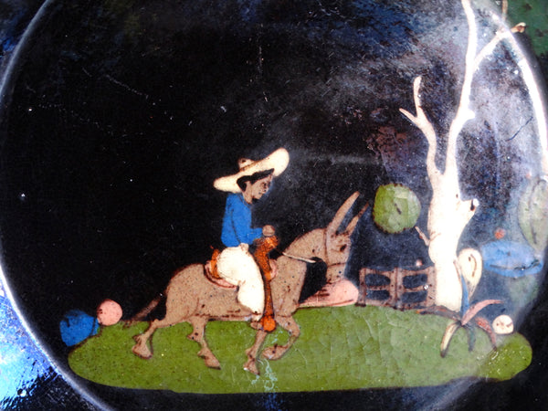 Tlaquepaque Black Dinner Plate Man on Donkey 10.5 inches M2827