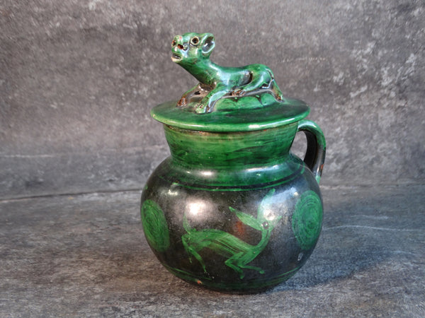 Mexican Green and Black Lidded Pot M2849