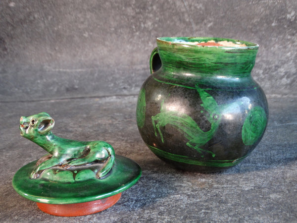 Mexican Green and Black Lidded Pot M2849