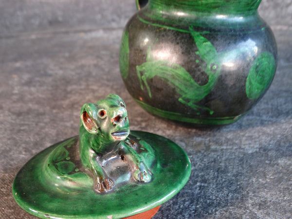 Mexican Green and Black Lidded Pot M2849