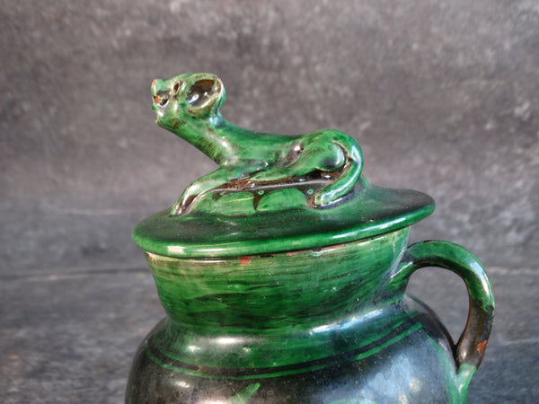 Mexican Green and Black Lidded Pot M2849