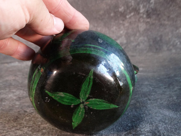 Mexican Green and Black Lidded Pot M2849