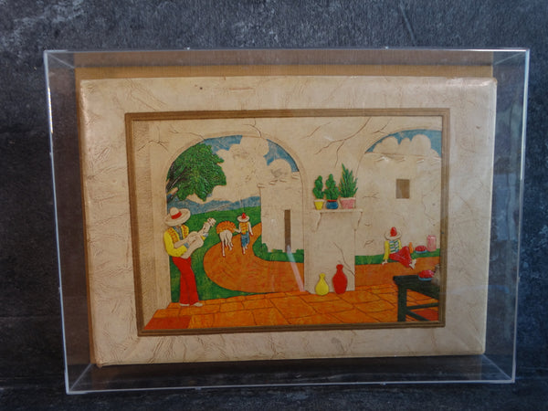 Mexican Scenic Leather Box circa 1930s in a Plexiglass Box Frame M2855