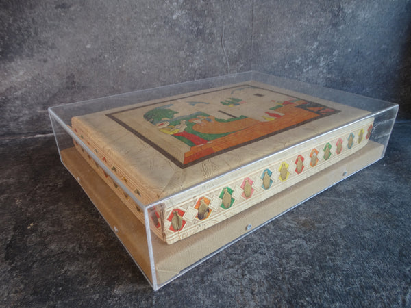 Mexican Scenic Leather Box circa 1930s in a Plexiglass Box Frame M2855