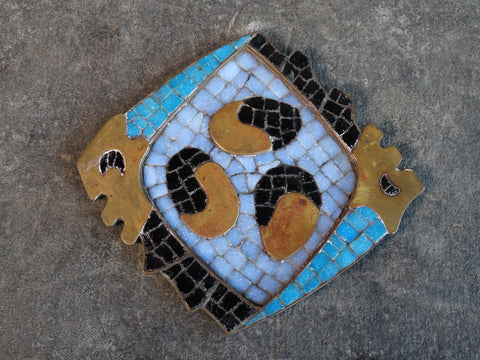Salvador Teran Mexican Modernist Mosaic Ashtray #404 with Turquoise, Lavender and Black Tiles M2864