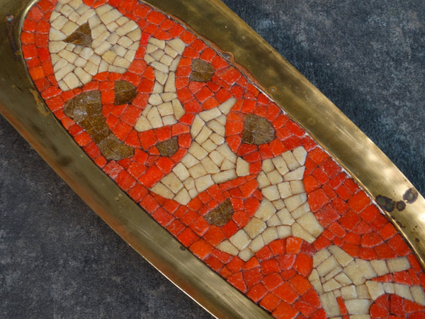 Salvador Teran Mexican Modernist Mosaic Chili Pepper Wall Tray #418 in Red, Brown & White M2866