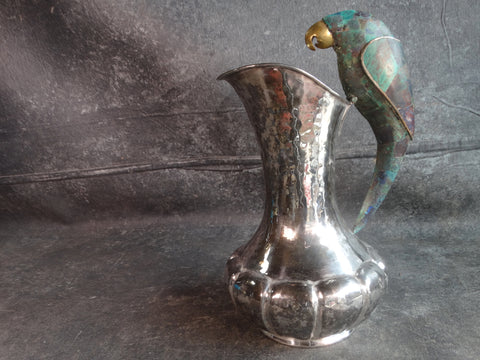 Los Castillo Early Silver Plate Pitcher with Inlaid Parrot Handle 1940-48 M2881