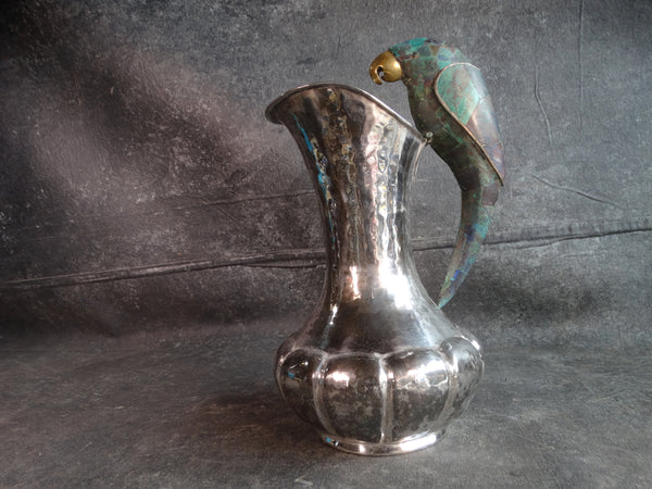 Los Castillo Early Silver Plate Pitcher with Inlaid Parrot Handle 1940-48 M2881