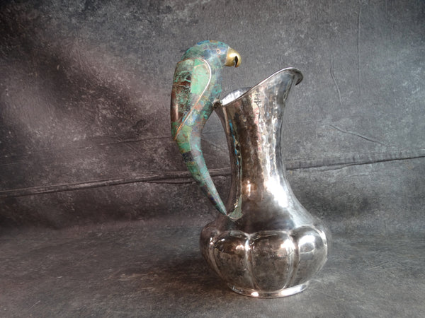 Los Castillo Early Silver Plate Pitcher with Inlaid Parrot Handle 1940-48 M2881