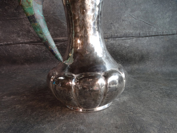 Los Castillo Early Silver Plate Pitcher with Inlaid Parrot Handle 1940-48 M2881