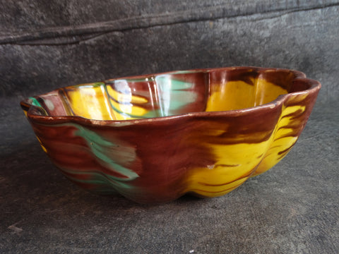 Oaxacan Dripware Bowl  in Yellow, Brown & Turquoise M2890