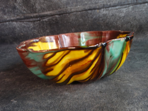 Oaxacan Dripware Bowl  in Yellow, Brown & Turquoise M2890