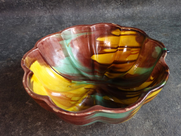 Oaxacan Dripware Bowl  in Yellow, Brown & Turquoise M2890