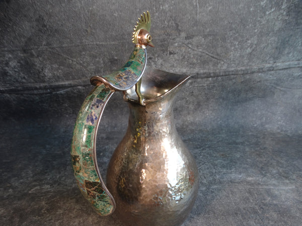 Los Castillo Malachite & Silver Peacock Water Pitcher  #201 M2900