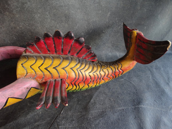 Mexican Merman Festival Sculpture - Hand-Carved Wood M2905