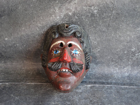 Guatemalan Folk Art Mask 1950s - Red-nosed Man with a Mustache and Wavy Hair M2910