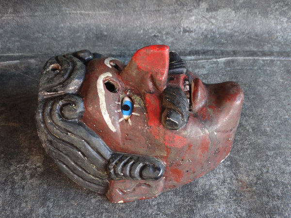 Guatemalan Folk Art Mask 1950s - Red-nosed Man with a Mustache and Wavy Hair M2910