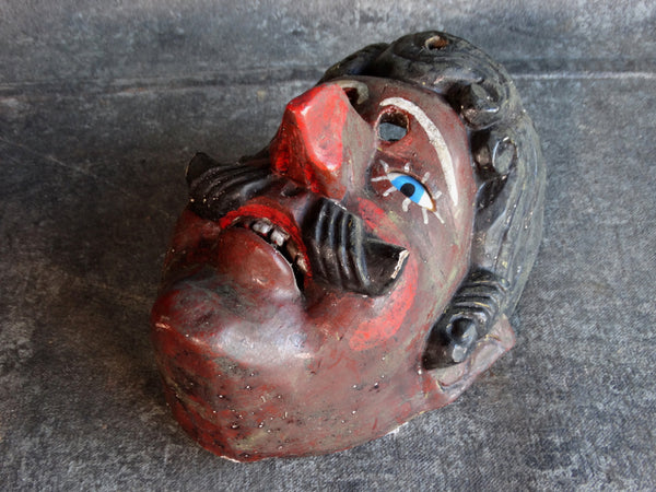 Guatemalan Folk Art Mask 1950s - Red-nosed Man with a Mustache and Wavy Hair M2910