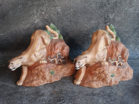 Pair of Mexican Ceramic Cougar Book Ends 1940s M2911