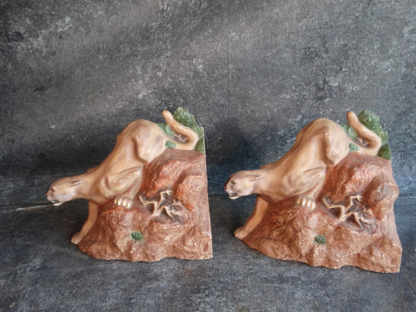 Pair of Mexican Ceramic Cougar Book Ends 1940s M2911