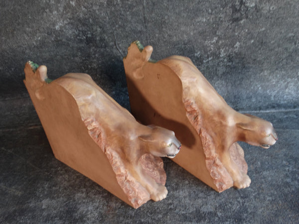 Pair of Mexican Ceramic Cougar Book Ends 1940s M2911