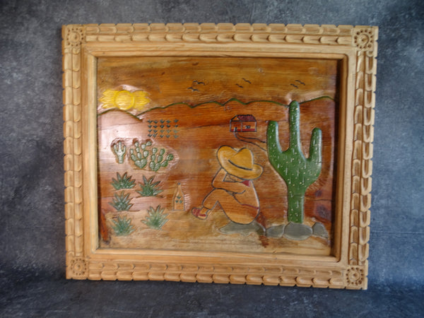 Hand Carved Relief of Desert Scene in the Mexican Style  M2912