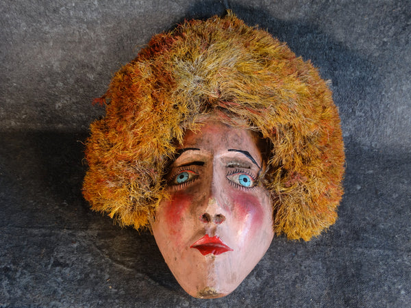 Female Mexican Festival Mask with Coconut Husk Hair 1940s M2919