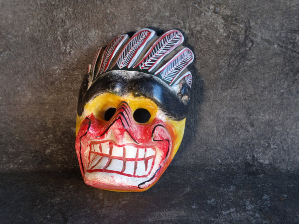 Guatemalan Festival Skull with Feather Headdress Mask 1960s M2722