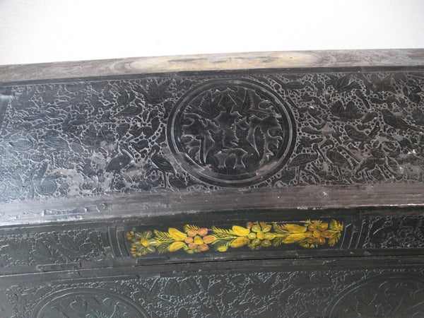 Mexican Baul - Hand-carved Hand-painted Lacquer Footed Chest - M2939