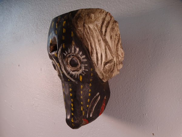 Guatemalan Folk Art Mask - Black Yellow Red White Dog  M2944