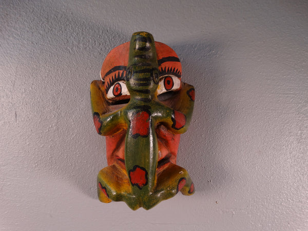 Mexican Carnival Mask - Devil (or a Red-Faced Man) with a Lizard on his Face - Late 1950s M2946