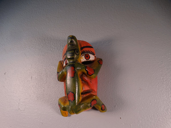 Mexican Carnival Mask - Devil (or a Red-Faced Man) with a Lizard on his Face - Late 1950s M2946