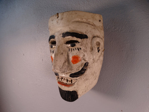 Mexican Folk Art Mask - Red-Cheeked Man with a Mustache & Goatee 1930s M2949