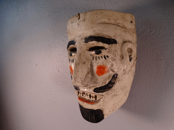 Mexican Folk Art Mask - Red-Cheeked Man with a Mustache & Goatee 1930s M2949