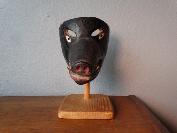 Mexican Carnival Folk Art Mask of a Wild Boar on a Stand 1950s M2950